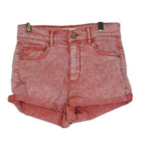 GRG Womens Shorts Juniors 3 Red Stone Wash Stretch Cuff Hem High Rise